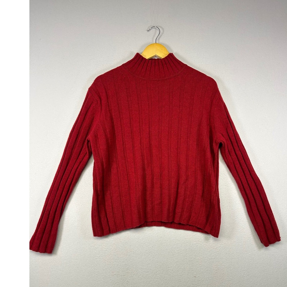 Preppy Banana‎ Republic Women M Red Merino Wool Ribbed Mock Neck Sweater